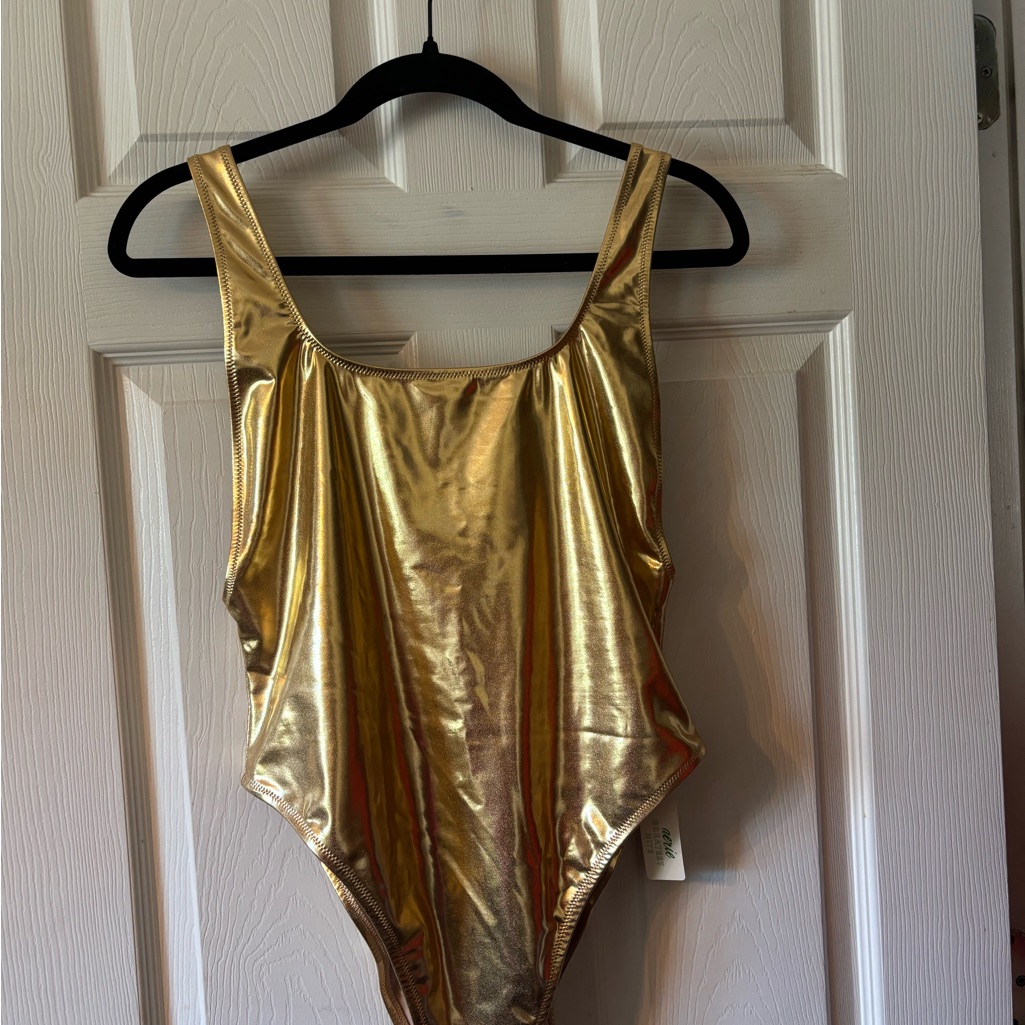 Aerie Women’s Metallic Gold One-Piece Swimsuit/Bodysuit.